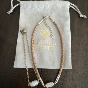 Kendra Scott Tan Braided Leather Necklace with White Stone Drops